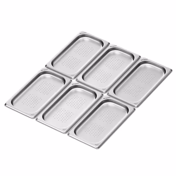 (6 pcs) Stainless Steel Gastronorm Pan GN 1/3 - perforated - Depth: 20mm