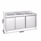 Стіл‑тумба з мийкою PREMIUM - з нержавіючої сталі AISI 304 - 1600x700 мм - з AIR-WOLF - відром для сміття - 2‑секційна справа