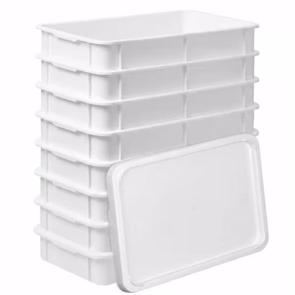 صندوق تخمير العجين - طقم - 8 صناديق & 1 غطاء - EN 600x400 - الارتفاع: 100 mm - Polypropylene (PP) - أبيض