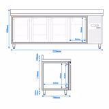 Rashladni pult ECO - 2230x700 mm - 553 l - Ventilirano hlađenje - s 4 vrata - Podignuti rub
