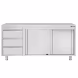 Table armoire en acier inoxydable ECO - 1800x700mm - avec 3 tiroirs à gauche et portes coulissantes