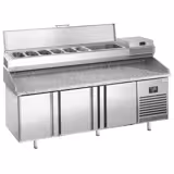Commercial Pizza Prep Counter - Granite Top PREMIUM PLUS - 1980x700mm - with 3 doors - incl. refrigerated topping unit - 9x GN 1/4