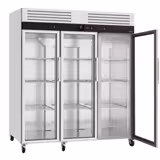 Koelkast met glasdeur RVS ECO - 2100liter - tot +8°C - met 3 glasdeuren - geforceerde koeling, digitaal thermostaat, slot & roosters