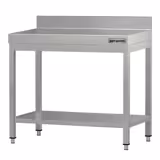 Mesa de trabalho em aço inoxidável ECO - 700x600mm - com prateleira inferior & com painel traseiro & com travessas de reforço