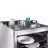 In acciaio inox Carrello portavassoi universale - per 20 vassoi GN 1/1 (530x325mm) oppure 10 vassoi GN 2/1 - con ruote ø140mm (2 con freno)