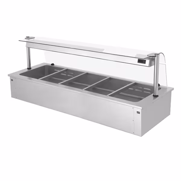 Bain-marie encastrable - 1,8 m - 5x GN 1/1 - avec pare-haleine en verre