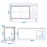 Table réfrigérée Premium PLUS - 1468x600 mm - avec 1 bac, 4 tiroirs - avec dosseret