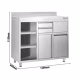 Table armoire en acier inoxydable - 1292x600mm - avec portes battantes - avec dosseret - pour machine à café (cafetière à filtre)