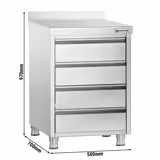 Meuble bas à tiroirs PREMIUM - Acier inoxydable - avec 4 tiroirs & dosseret 100mm - 500x700mm