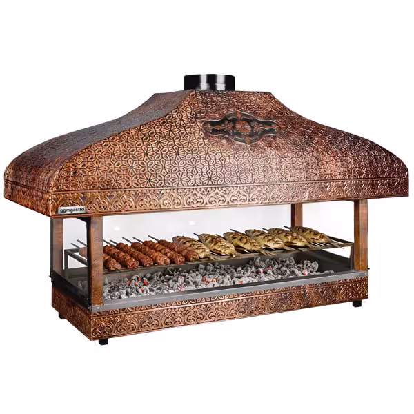 Holzkohle Kupfergrill - 2000mm - mit Glas