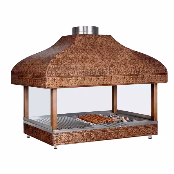 Holzkohle Kupfergrill - 2000mm - mit Glas