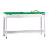 Mesa de trabalho em aço inoxidável PREMIUM - 1500x700mm - com prateleira inferior & com travessas de reforço - incl. Tábua de corte Verde