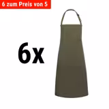 (6 Stück) KARLOWSKY | Latzschürze mit Tasche Basic - Moosgrün