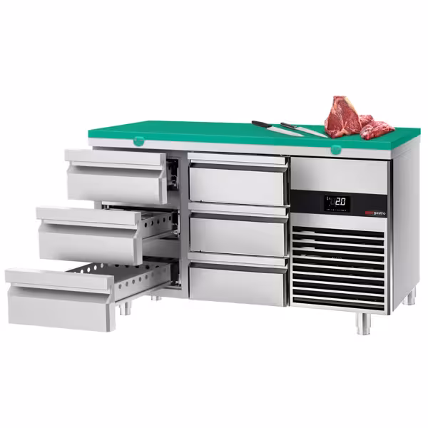 Kühltisch PREMIUM - 1400x700mm - mit 6 Schubladen - inkl. Schneideplatte Grün