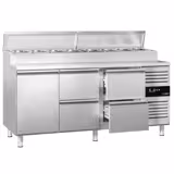 Comptoir de préparation réfrigéré PREMIUM - 1795x700mm - avec 1 Porte & 4 Tiroirs - À capot inox 8x GN 1/3
