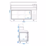 Pizzawerkbank PREMIUM PLUS - 1980x700mm - met granieten werkblad - met 6 laden - incl. glasvitrine - 9x GN 1/4