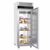 Armário frigorífico aço inoxidável AISI 430 ECO - GN 2/1 - 440L - com 1 porta & 3 grelhas & 3 pares de trilhos de aço inoxidável & 4 rodízios - Porta reversível