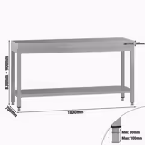 Mesa de trabalho em aço inoxidável ECO - 1800x700mm - com prateleira inferior & com travessas de reforço