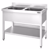 Spültisch PREMIUM - 1200x600mm - mit Grundboden - mit 2 Becken mittig