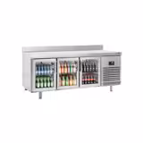 Tavolo refrigerato per bevande da bar PREMIUM PLUS - 1960x600mm - Statica - 385 L - con 3 porte in vetro - Alzatina