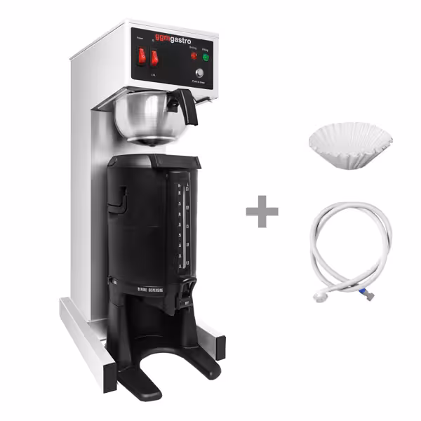 Macchina per caffè americano professionale - 2,5L - con riempimento automatico dell’acqua - incl. 1 contenitore termico 2,5L & portafiltro & 10 filtri & tubo di alimentazione acqua