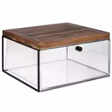 Flessenhouder - Set met ladekastje en snijplank - metaal, hout & acryl - transparant & bruin - 354x325x200mm - 3-delig - inclusief metalen standaard, lade & snijplank