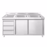 Spülschrank PREMIUM - 1400x600mm - mit 3 Schubladen & 2 Becken rechts