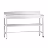 Table de travail en inox PREMIUM – 1400x600 mm – avec tablette inférieure, dosseret et renfort