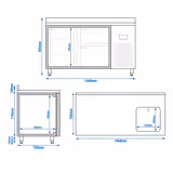 Koelwerkbank PREMIUM PLUS - 1468x700mm - met 1 deur - met 2 lades - opstand