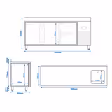Kylbänk PREMIUM PLUS - 1960x600 mm - 385 l - Fläktkyla - med 1 hoar - med 2 dörrar - med 2 lådor - med bakkant
