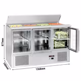 Saladette réfrigérée ECO - 1368mm - 368L - 3 portes vitrées - avec découpe pour 4x GN 1/1 & Couvercle inox