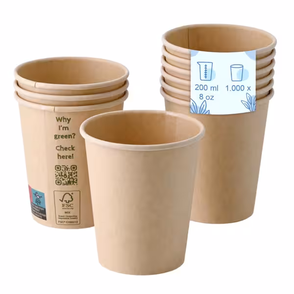 (1000 pieces) Paper cup - 200ml - 8 oz - Ø 80mm - Brown