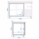 Koelwerkbank PREMIUM - 1400x700mm - met 4 deuren & achterwand