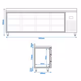 Mostrador refrigerado PREMIUM PLUS - 2452x600mm - de trabajo - 12 cajones GN 1/2 - refrigeración ventilada - con alzatina