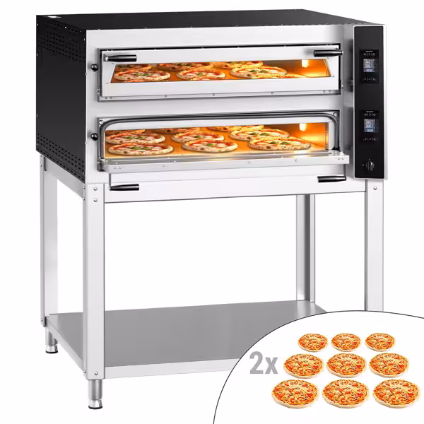 Električna peć za pizzu - 1340x1270 mm - 9+9 x 35 cm (Široko) - za Ø 35 cm pizzu - do 400 °C - Elektroničko (digitalno) - uklj. postolje