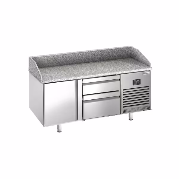 طاولة تحضير بيتزا مبردة PREMIUM PLUS - 1490x700 mm - مع باب واحد و درجان - سطح عمل جرانيت