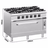 Fogão a gás com armário inferior - 49kW - 6 queimadores - com Forno a gás estático - 10kW - alto rendimento