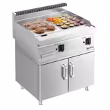 Elektrische bakplaat - 7,10kW - 1/2 glad 1/2 geribbeld - Bakoppervlak: 795x535mm - met onderbouw met 2 deuren