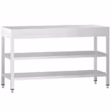 Mesa de trabajo de acero inoxidable central PREMIUM - 1500x600mm - con estante inferior y estante intermedio y refuerzo omega