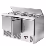 Saladette réfrigérée ECO - 1368mm - 368L - façade noire - 3 portes - avec découpe pour 4x GN 1/1 & Couvercle inox
