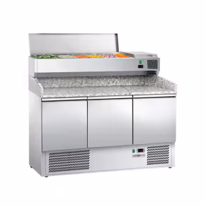 Rashladni pult za pripremu pizze ECO - 1400x700 mm - Sa 3 vrata - Uklj. rashladnu nadograđenu vitrinu - 6x GN 1/4