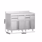 Arbeitsschrank - für Kaffeemaschine - 1400x600mm - mit 4 Schubladen, 4 Türen, 2 Abklopfschubladen & Aufkantung
