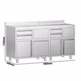 Masă suport espressor - 1400x600 mm - cu 4 sertare, 2 uși batante, 2 sertare pentru zaț de cafea - cu rebord