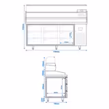 Pizzakylbänk Premium PLUS – 1980x700 mm – med 9 lådor – inkl. kyltopp-vitrin – plats för 9x GN 1/4