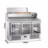 Pizzawerkbank ECO - 1400x700mm - met granieten werkblad - met 3 glazen deuren - incl. opzetkoelvitrine - 6x GN 1/4