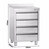 Meuble bas à tiroirs PREMIUM - Acier inoxydable - avec 4 tiroirs & dosseret 100mm - 500x600mm