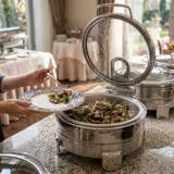 Edelstahl Chafing Dish - Rund - mit Soft-Close-Glasdeckel