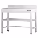 Mesa de trabalho em aço inoxidável PREMIUM - 800x600mm - com prateleira inferior & com painel traseiro & com travessas de reforço