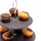 2-Tier Afternoon Tea Stand - Round - Chrome-Plated Frame - Slate Shelves