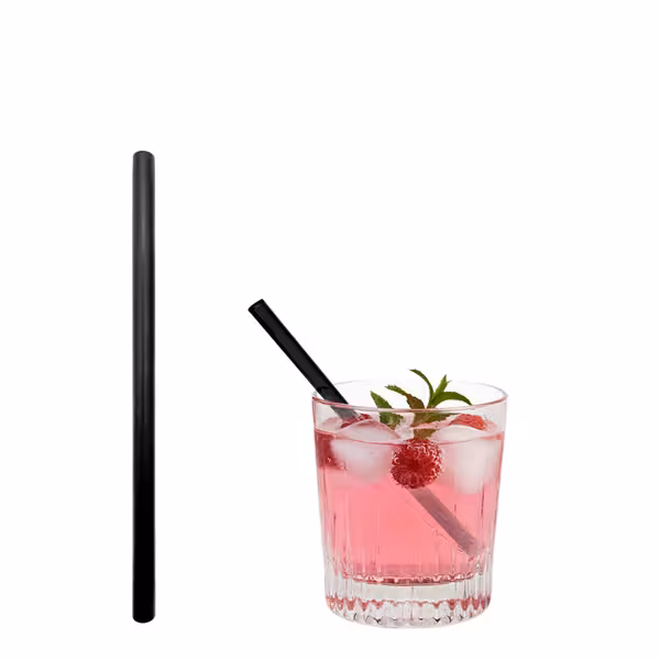(50 pcs) Glass Drinking Straws - 150mm - ø 8mm - straight - Black Matte - incl. 1 Nylon cleaning brush